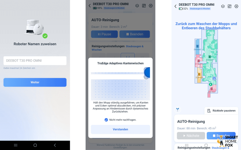 Die Handy-App des ECOVACS DEEBOT T30 PRO OMNI ist zu sehen.